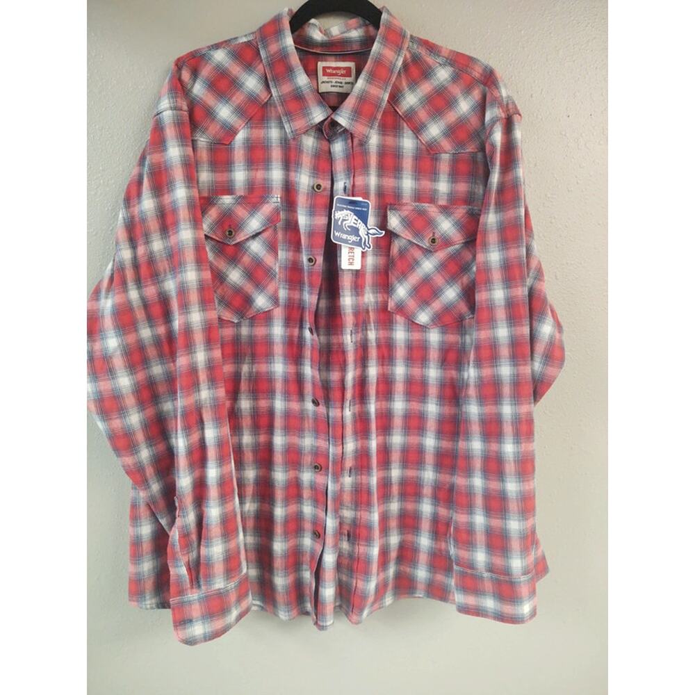 Wrangler Western Shirt Red Blue plaid Button up NWT 2XL
